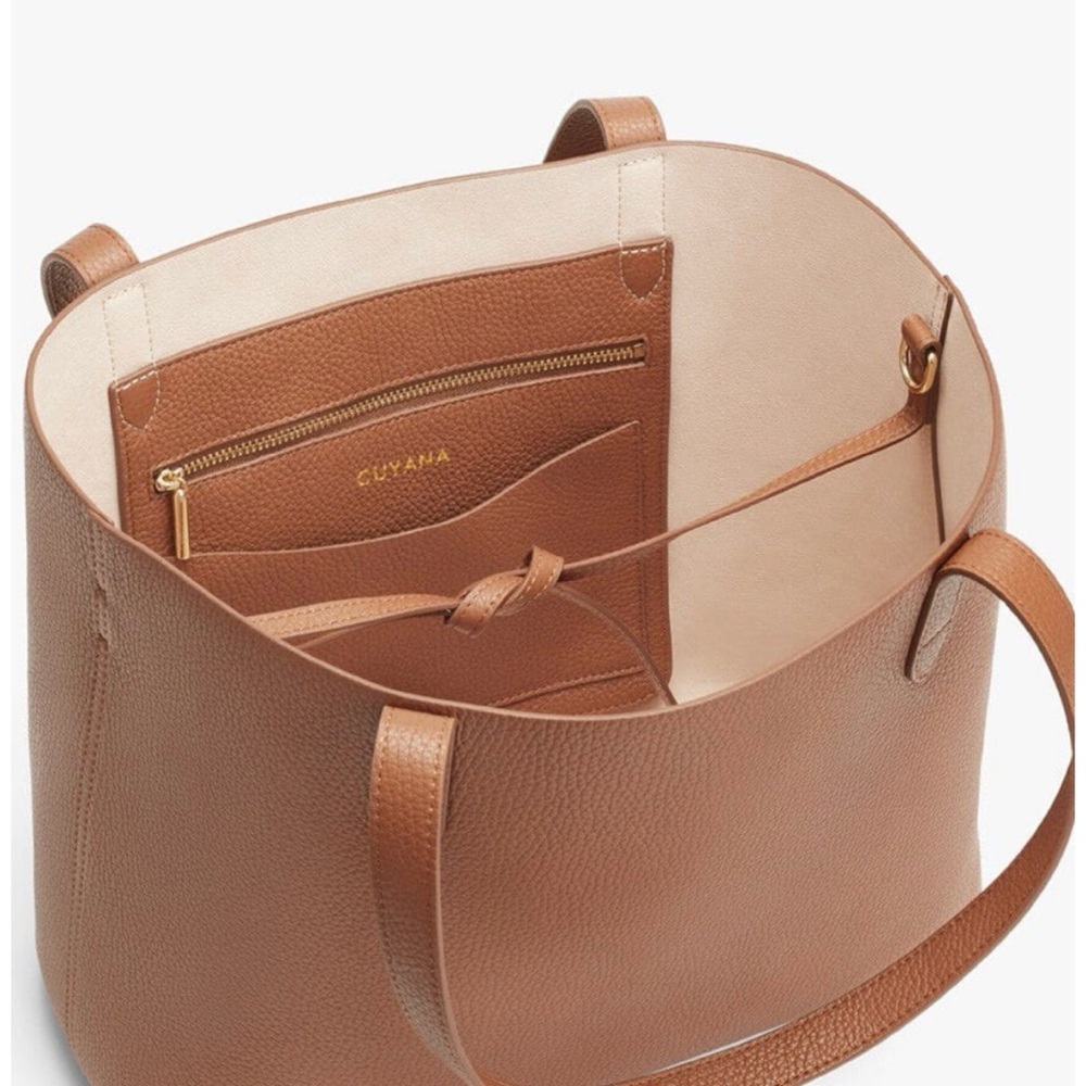 Cuyana Small Structured Leather Tote in Caramel / Blush ~ Monogram - Picture 4 of 11